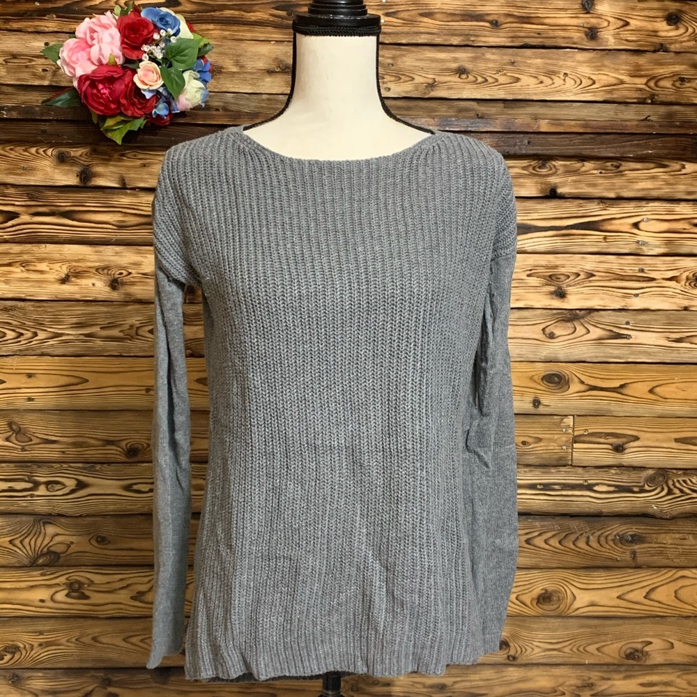 LOFT Gray Cable Knit Sweater